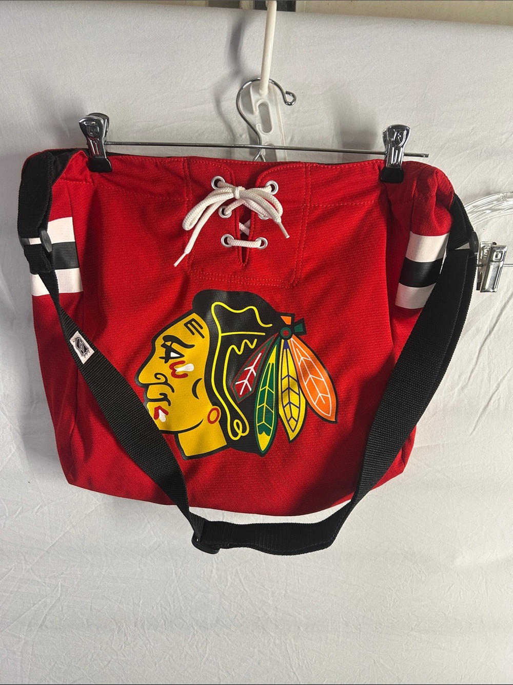 Little Earth Red Tote Bag with Black Strap and Multicolor Logo